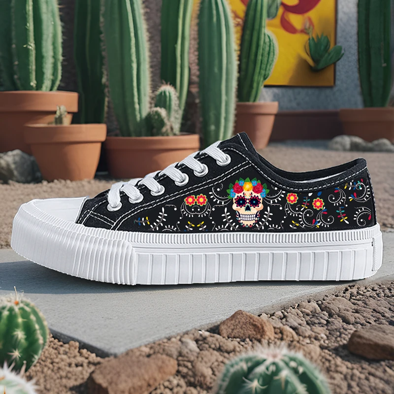 

Women's Sports Shoes for All Seasons Outdoor Students Fashionista Women's Canvas Shoes Flower Skull Round Toe High Top Round Toe Flats Bottom Breathable Vulcanized Shoes Digital Printing Women's Shoes