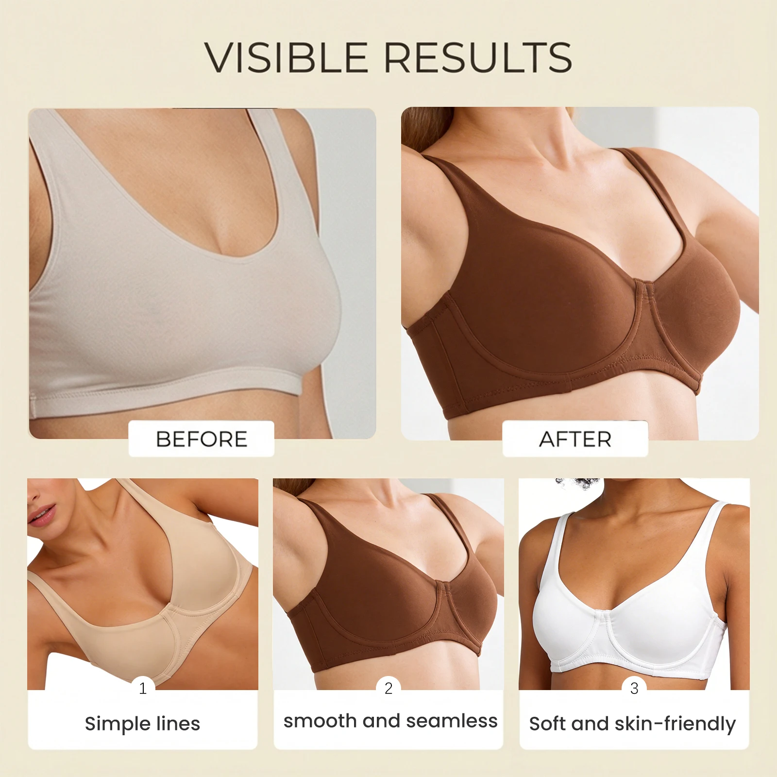 Underwire Unpadded Bra Women Chest High Support Gather Bralette Seamless Solid Color Plus Size Breathable Invisible No Trace Bra image 5