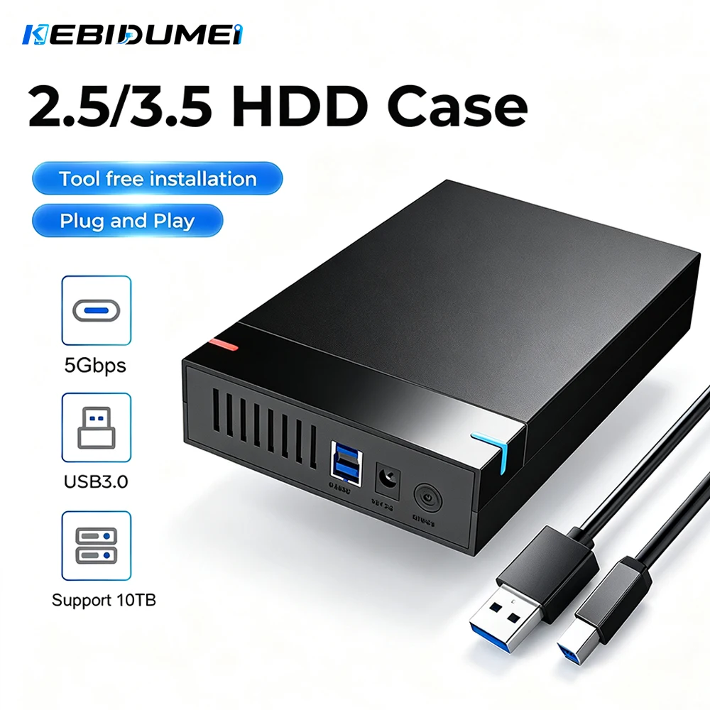 KEBIDUMEI 2.5/3.5 inch External Hard Drive Enclosure SATA to USB 3.0 HDD Case with 12V/2A Power Adapter Support UASP Tool free