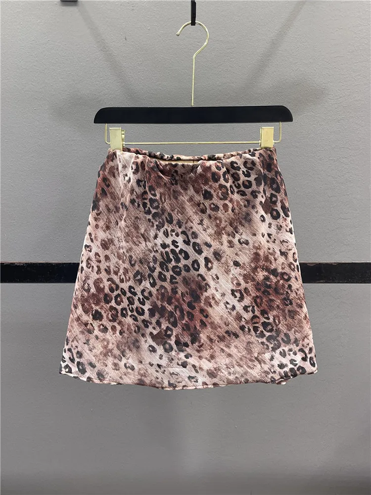 

Retro Leopard Print Chiffon A-Line Skirt Women's Summer New Design High Waist Slimming Skirts Casual Cotton Polyester