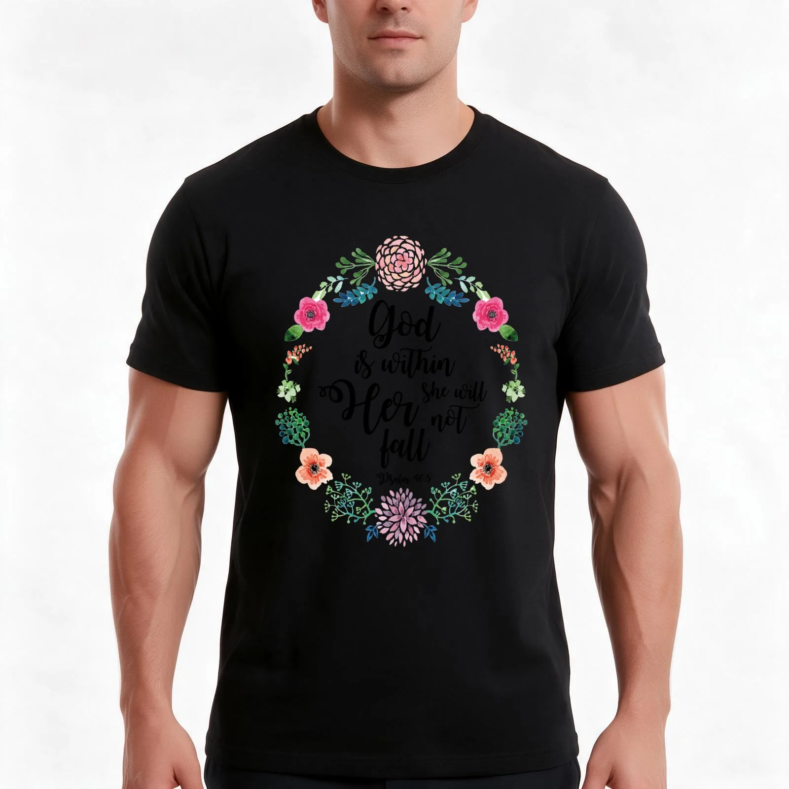 God is within her she will not fall T-Shirt, Summer Casual Cotton Tee, Oversized Streetwear Tops, Vintage Graphic Print