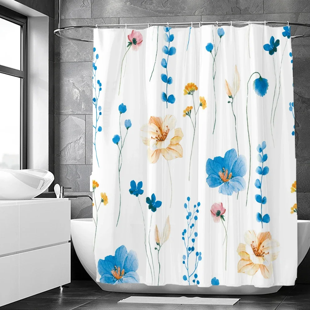 Elegant Flowers Shower Curtain 180x180cm Floral Printed Shower Curtain Polyester Bath Curtain Bathroom Decor Washable With Hooks