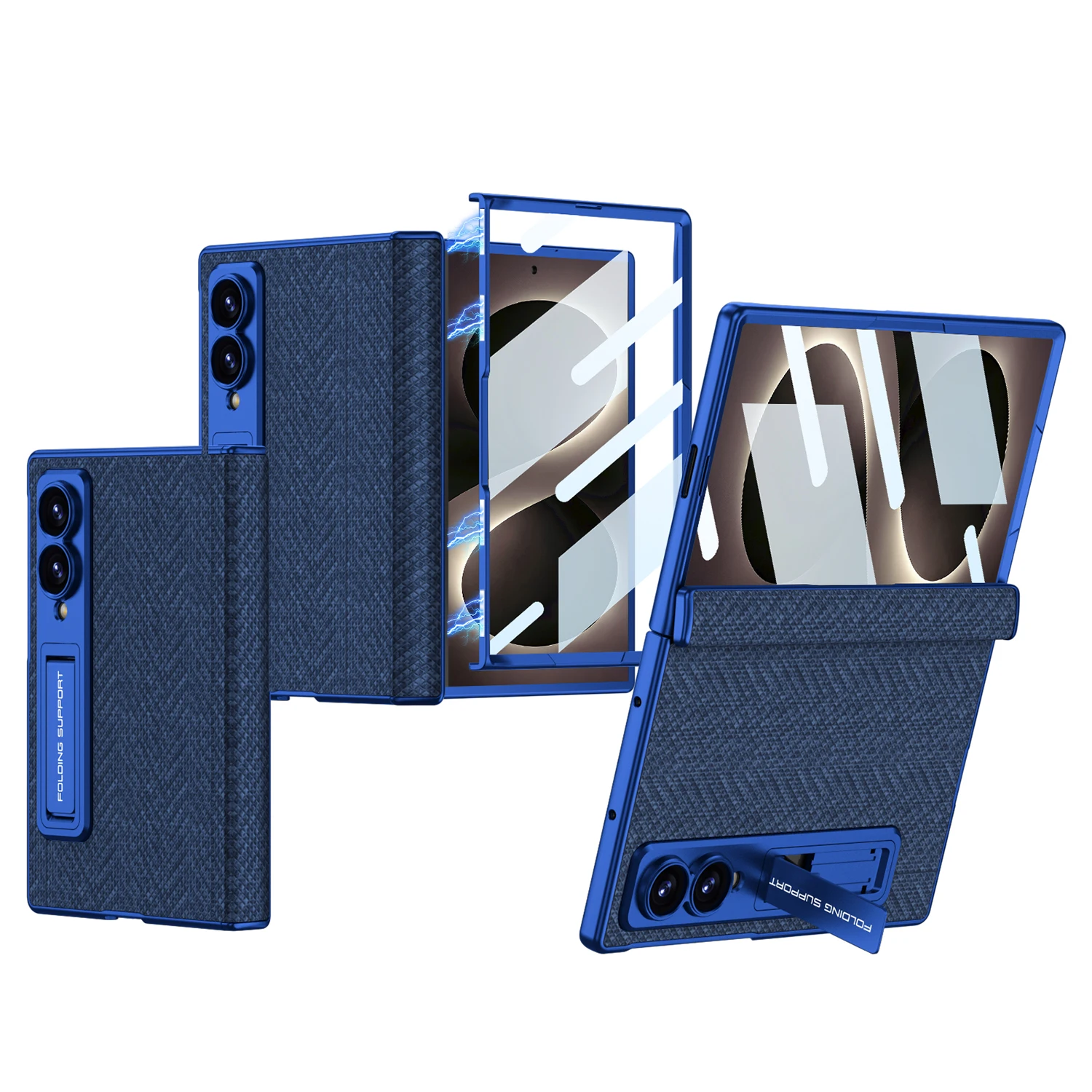 For Samsung Galaxy Z Fold 8 Wide Case Luxury Leather Bracket With Tempered Film Folding Shockproof Hard Back Cover Accessories