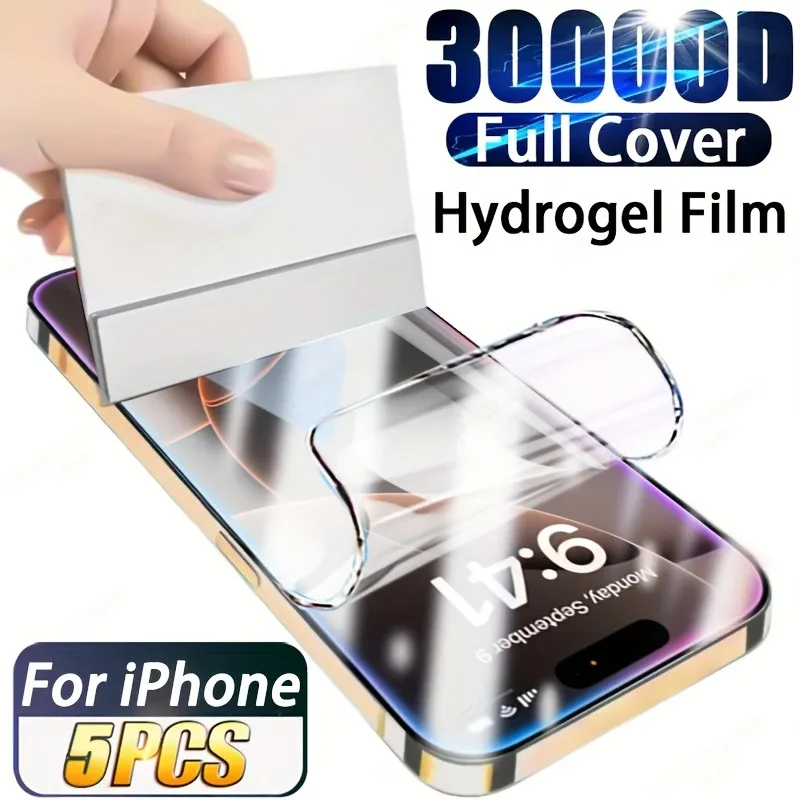 5 Stück Hydrogelfolie für iPhone 17 Pro Max 17 Air 16 15 14 13 12 11 Pro Max Plus Full Cover Displayschutzfolie