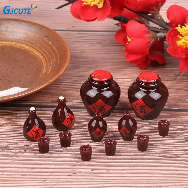 4pcs/set Artificial Mini Chinese Wine Jar Miniature Figurine Pretend Play Kitchen Toy Doll House DIY Accessories Gift Baby Gift