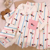 3PCS/Set Striped Sausage Dog Pajama Women's Summer New Style Cloud Cotton Short Sleeve Home Clothes Ladies Sleepwear Homewear