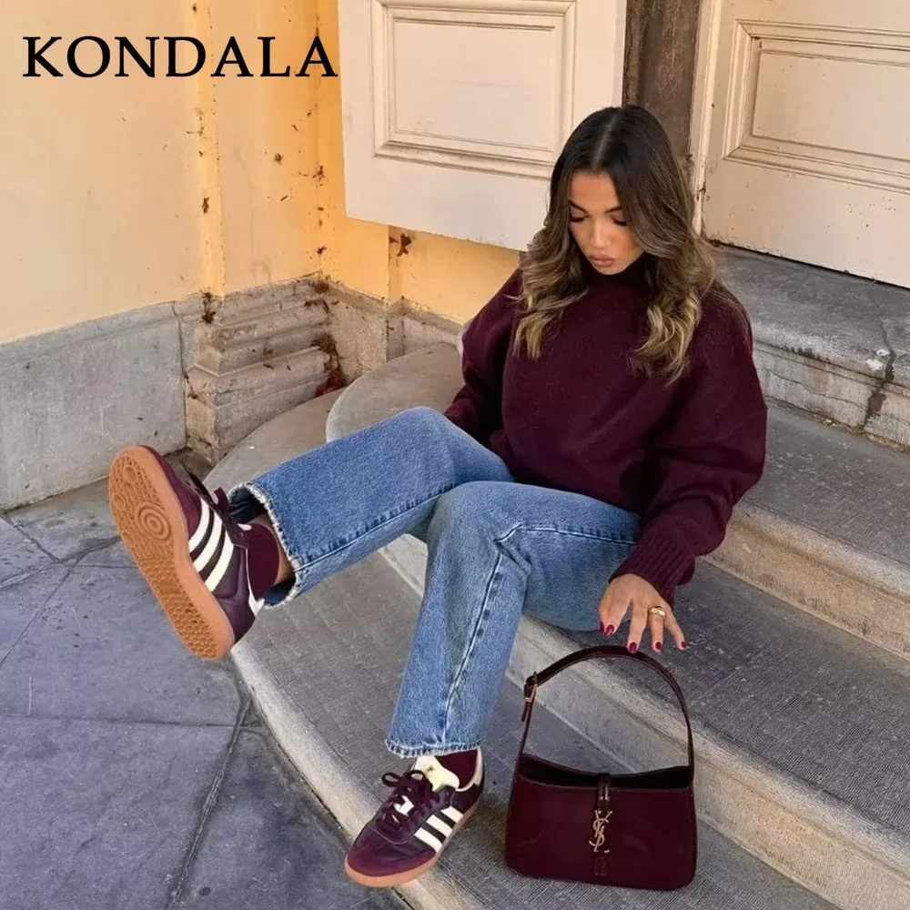 KONDALA 2025 Autumn Winter Women Basics Knitted Sweaters Fashion Casual Turtleneck Thick Warm Solid Pullover Ladies Sweaters