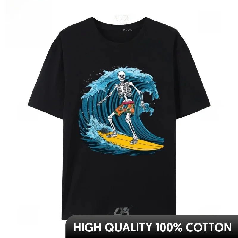 

Мужская приталенная футболка Halloween Skeleton Surfing Hawaii, удобная, с графическим принтом, для повседневной носки, 00% хлопок