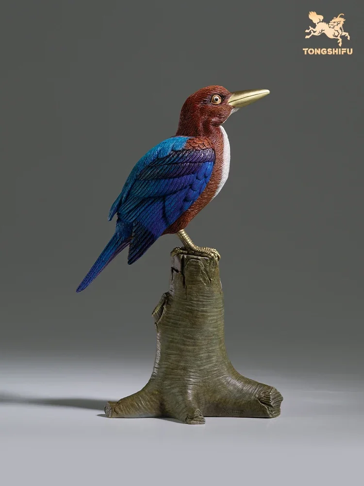 Copper Handicraft Animal Figurines White-throated Kingfisher Statue Brass Animal Sculpture Birds Collection Home Decoration Gift