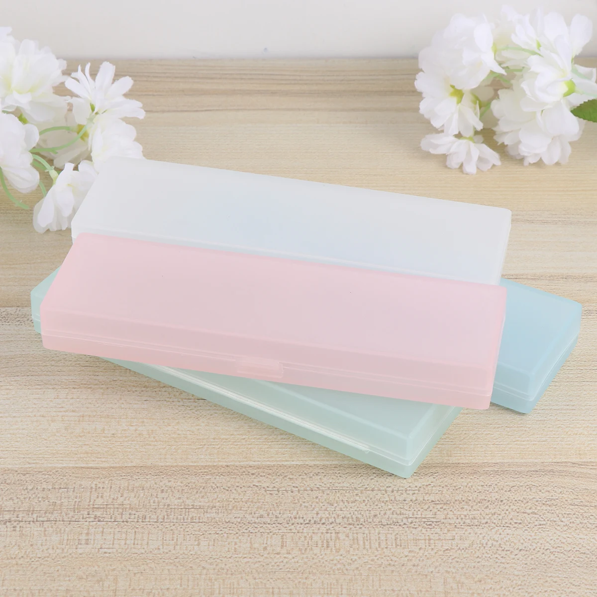 4pcs Stationery Box Translucent Frosted Pencil Case Students Pencil Box Pencil Storage Case (Small Size White Green)