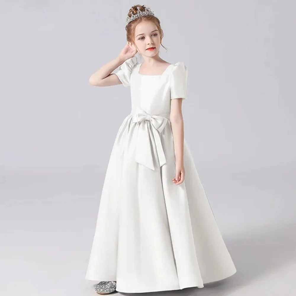 KYDYNQJ Lace Up Elegant Girls Gown For Birthday Party Pageant Soft Satin Flower Girl Dress Concert Junior Bridesmaid Dress