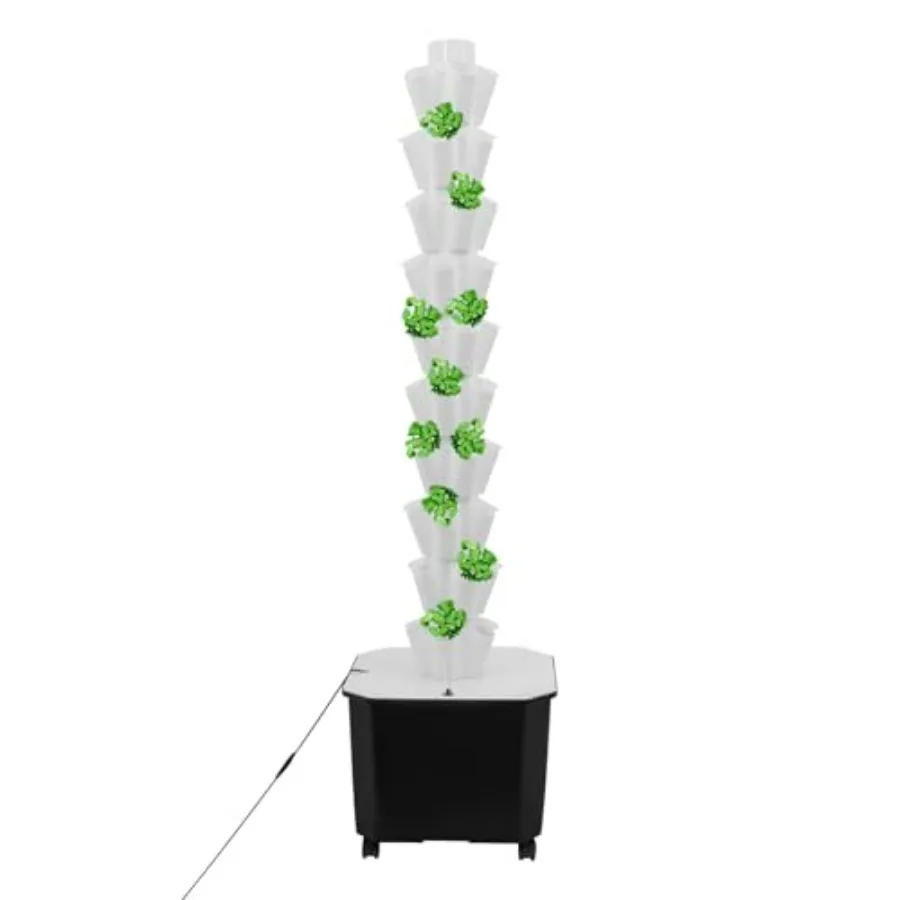 50 Hole Vertical Hydroponics Growing Kit Mobile Aeroponic Tower System for Leafy Vegetables White