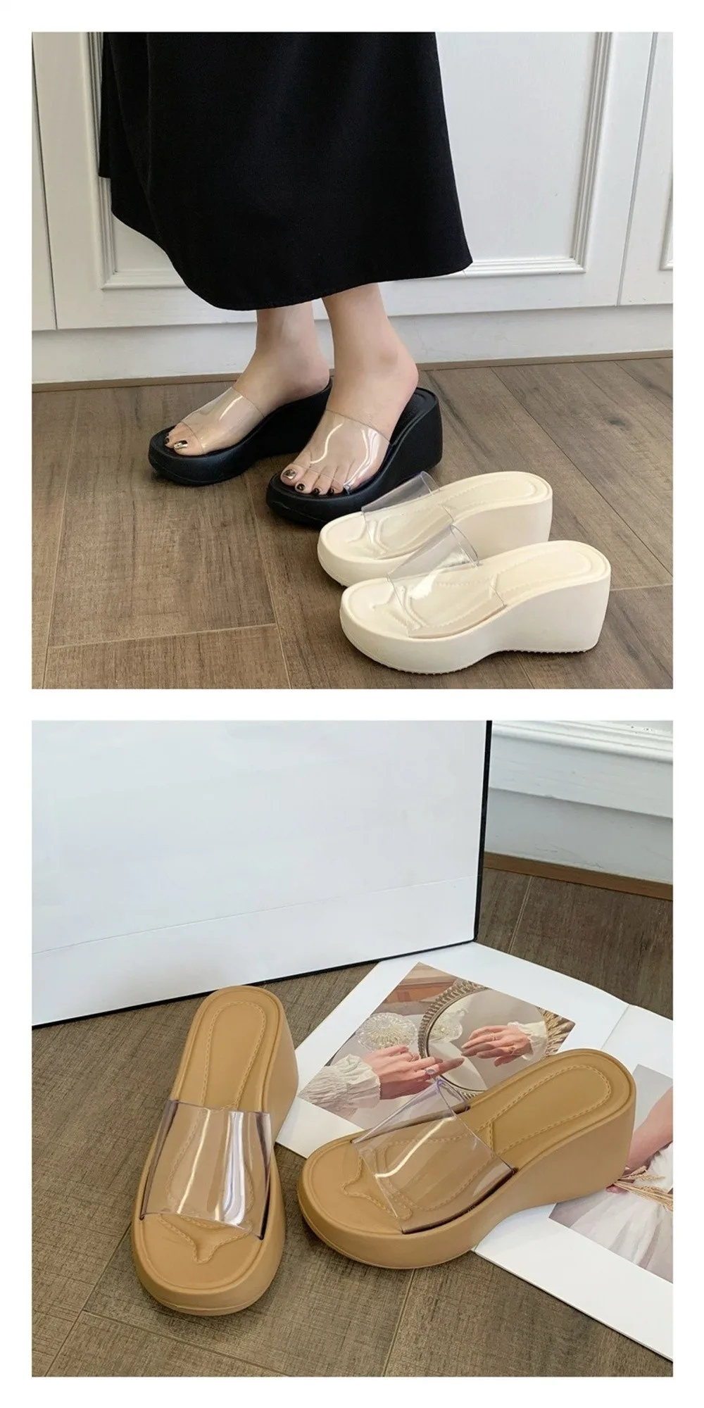 Höhenverstellbare Plattform-Pantoffeln Transparente Rutschfeste Sommer-Strandsandalen Weiche Sohle Leichte Damen-Hausschuhe – Detail 9