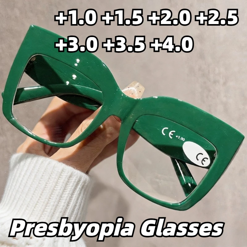 Fashionable Large-Frame Presbyopia Glasses for Women High-Definition Reading Eyeglasses with Plus Diopter +1.0 To +4.0