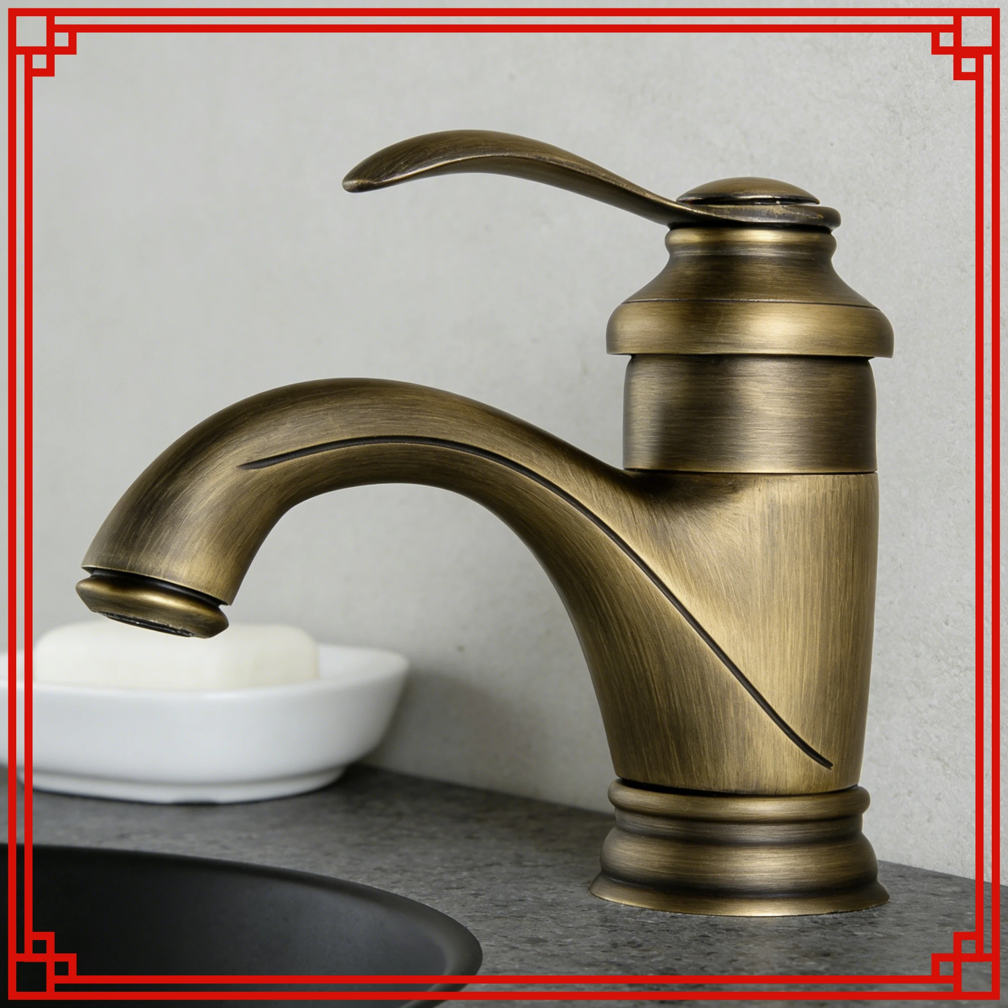 

Высококачественный бытовой смеситель для раковины для ванной комнаты с горячей и холодной водой - американский антикварный французский пасторальный латунный стиль в стиле ретро