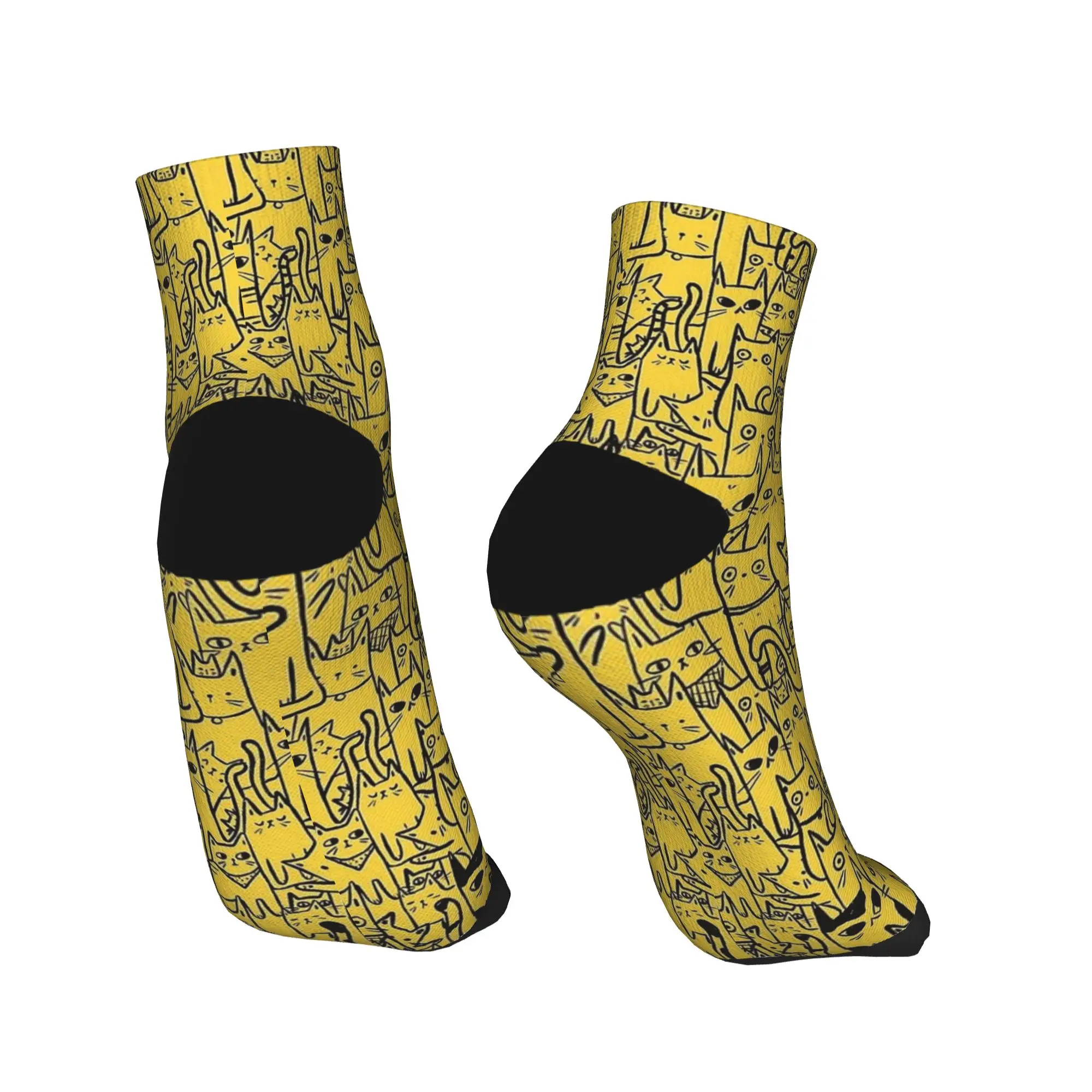 الأسود والأصفر مضحك القط الجوارب القوطية الكاحل الجوارب الصيف المضادة للانزلاق الرجال لينة تنفس الرسم الرياضة في الهواء الطلق جورب غير رسمي