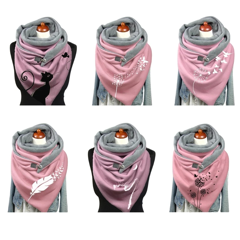 

New Winter Scarf For Women Printing Button Soft Wrap Casual Warm Shawls Neck Bandana