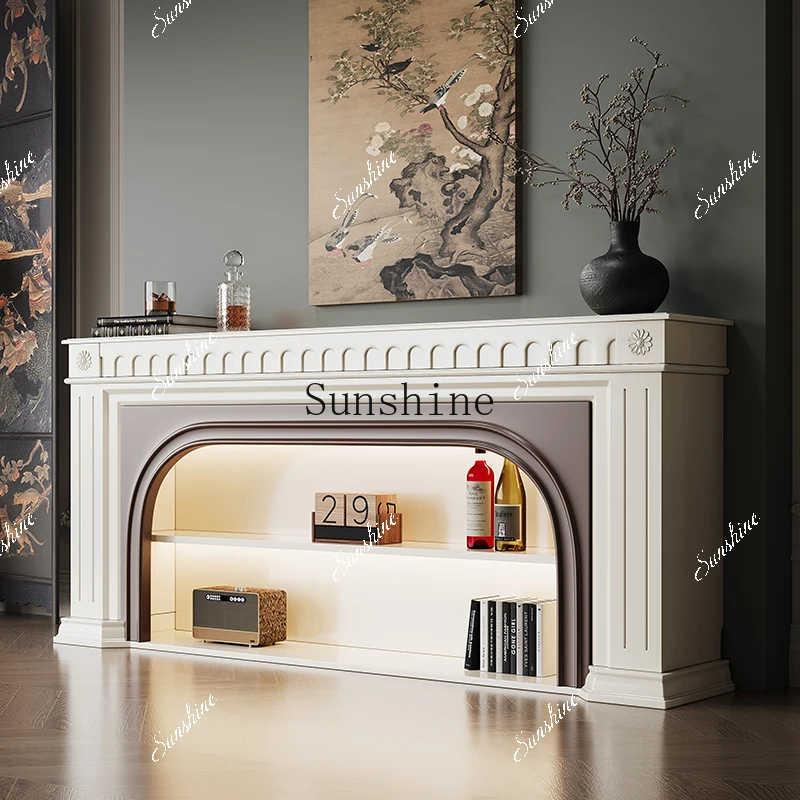 

TV cabinet black simulated fire heating fireplace cabinet large size solid wood customization FT