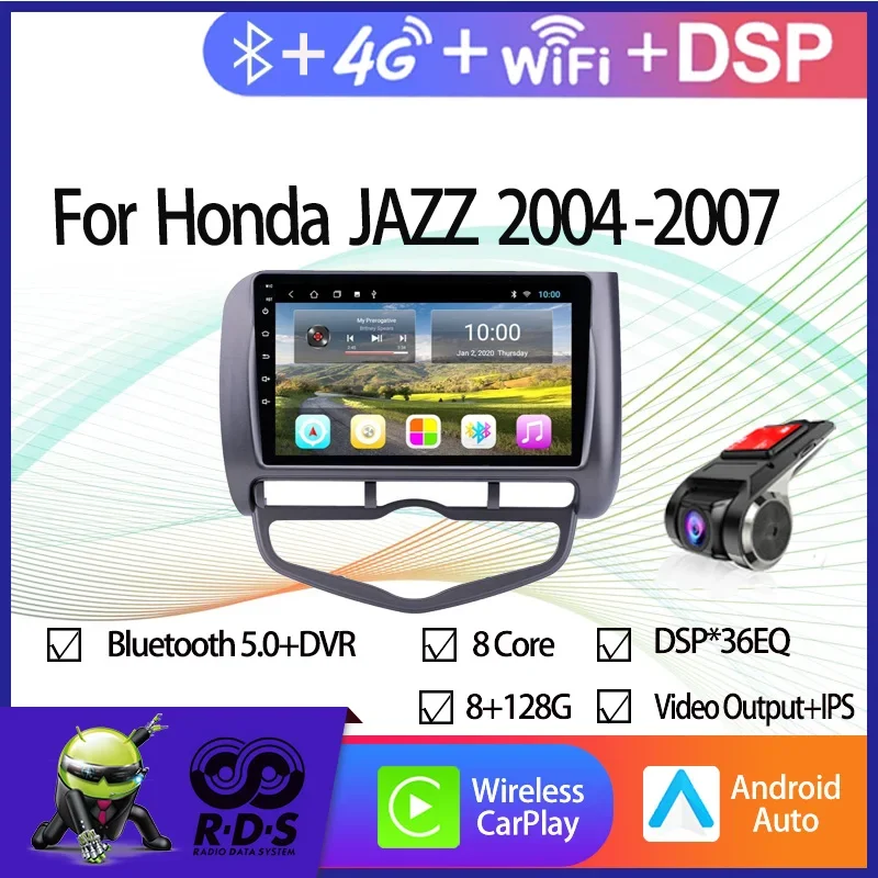 6G+128G Android 11 Car GPS Navigation For Honda JAZZ 2004-2007 Car Radio Player With 4G DSP BT Mirror Link Backup Camera