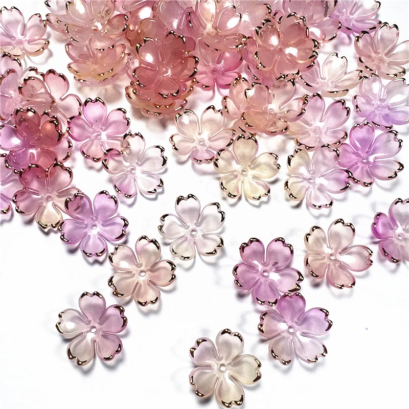50Pcs New 19MM Acrylic Cherry Blossoms Flower Beads Petals Charm Connectors Diy Earrings Hair Jewelry Making Resin Acessories