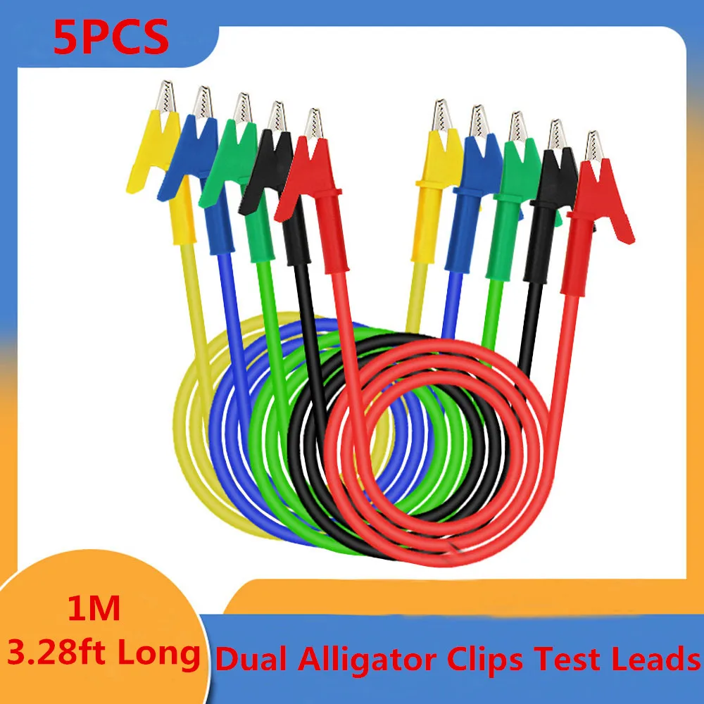 

5Pcs 1M 19A Alligator Clips Test Leads Dual Ended Crocodile Wire with Insulators Clips Test Flexible Copper Cable Test Leads