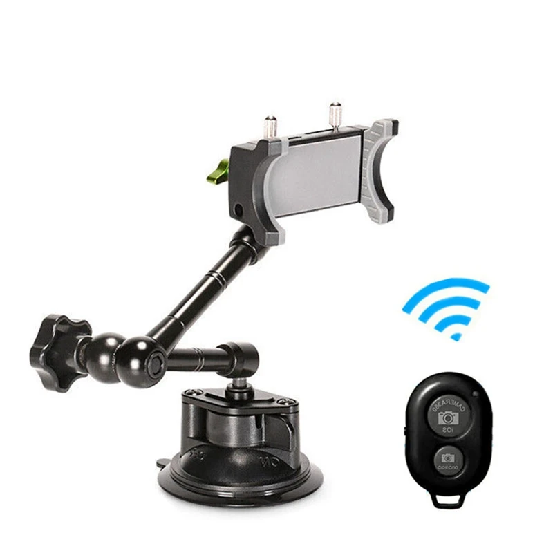 B-M LanParte Car Phone Holder Stabilizer Car Magic Arm Suction Cup Phone Selfie Stick 360° Rotating Bracket with Remote