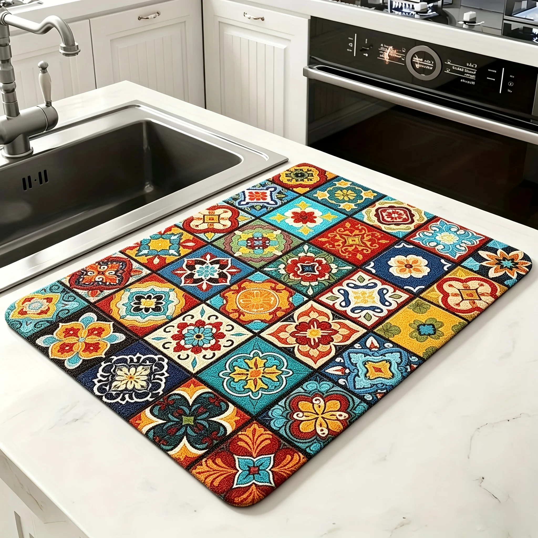 Ethnic Tribal Mosaic Fast Drying Mat Super Absorbent Tableware Countertop Pad Heat Resistant Kitchen Placemat Pad