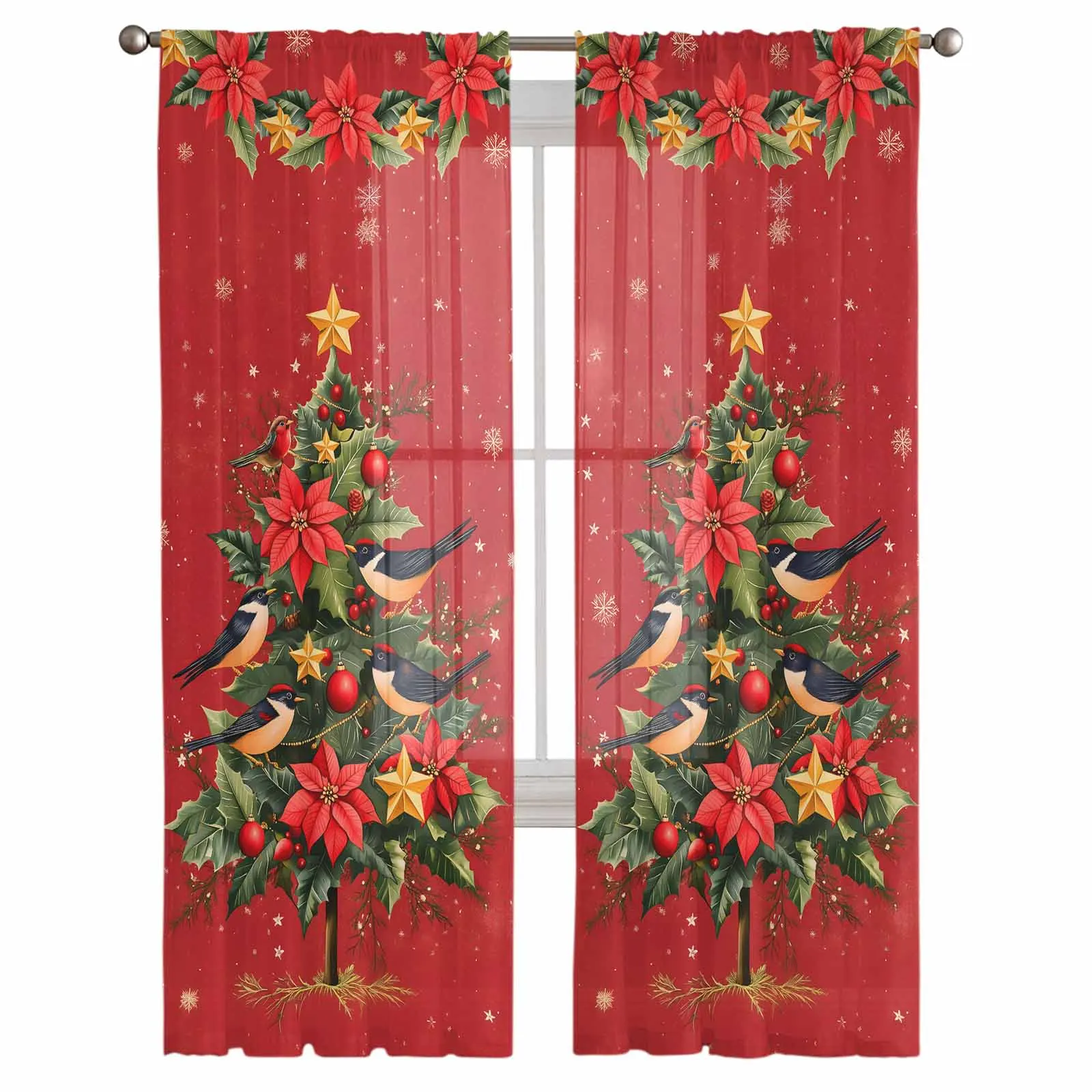 Christmas Winter Plants Flowers Curtains Decorations For Home Window Tulle Curtains For Living Room Bedroom