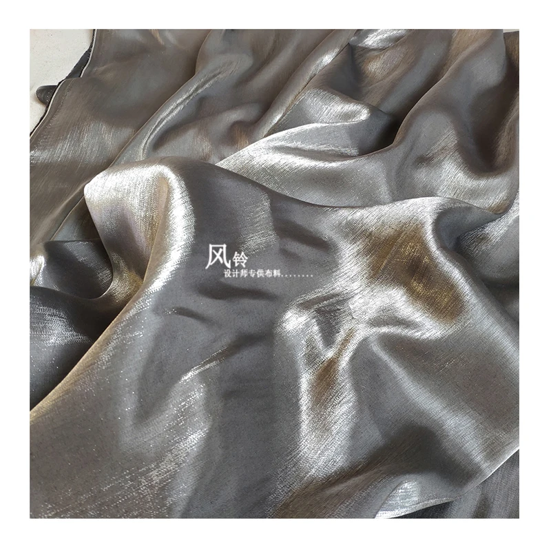 Luxury Satin Cloth for Designer Clothing Black Silver Crystal Fabric for Handmade Hanfu Crease Resistant