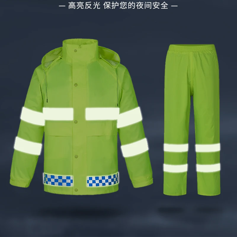 Reflective Raincoat Rain Pants Suit Traffic Sanitation Patrol Split Safety Waterproof Poncho Rain Gear Raincoat Customized Logo