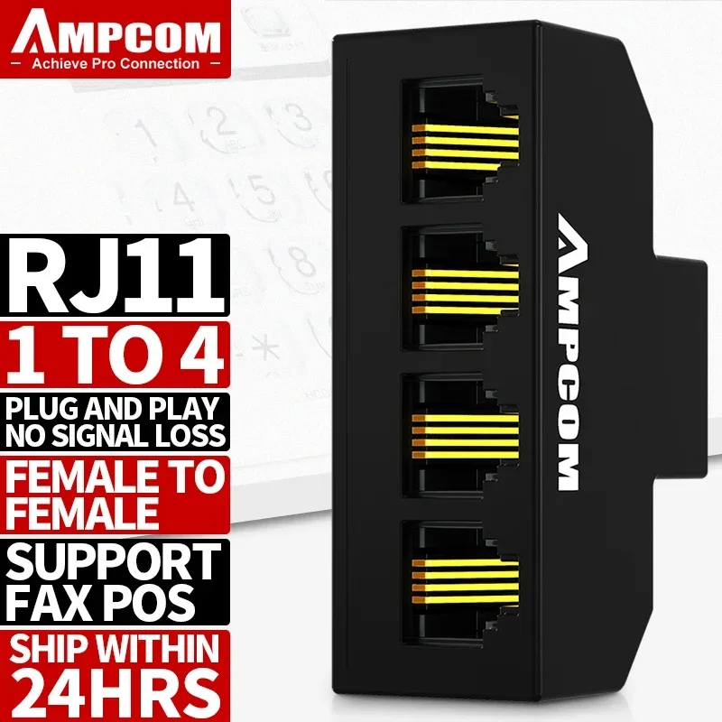AMPCOM RJ11 Telefoonconverter 1/2/5/10 Stuks RJ-11 Klassiek 6 Pins Vrouwelijk 1 naar 3 & 4 Telefoonkabel Lijnsplitter Adapter