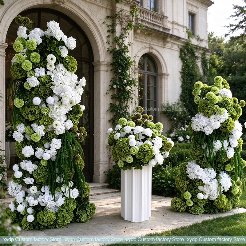 5D Weiße und grüne Hortensien, künstliche Amaranthus-Blumenarrangements für Event-Hochzeits-Hintergrund, KT-Board-Dekoration, Blumenbühnen-Blumen – Detail 2