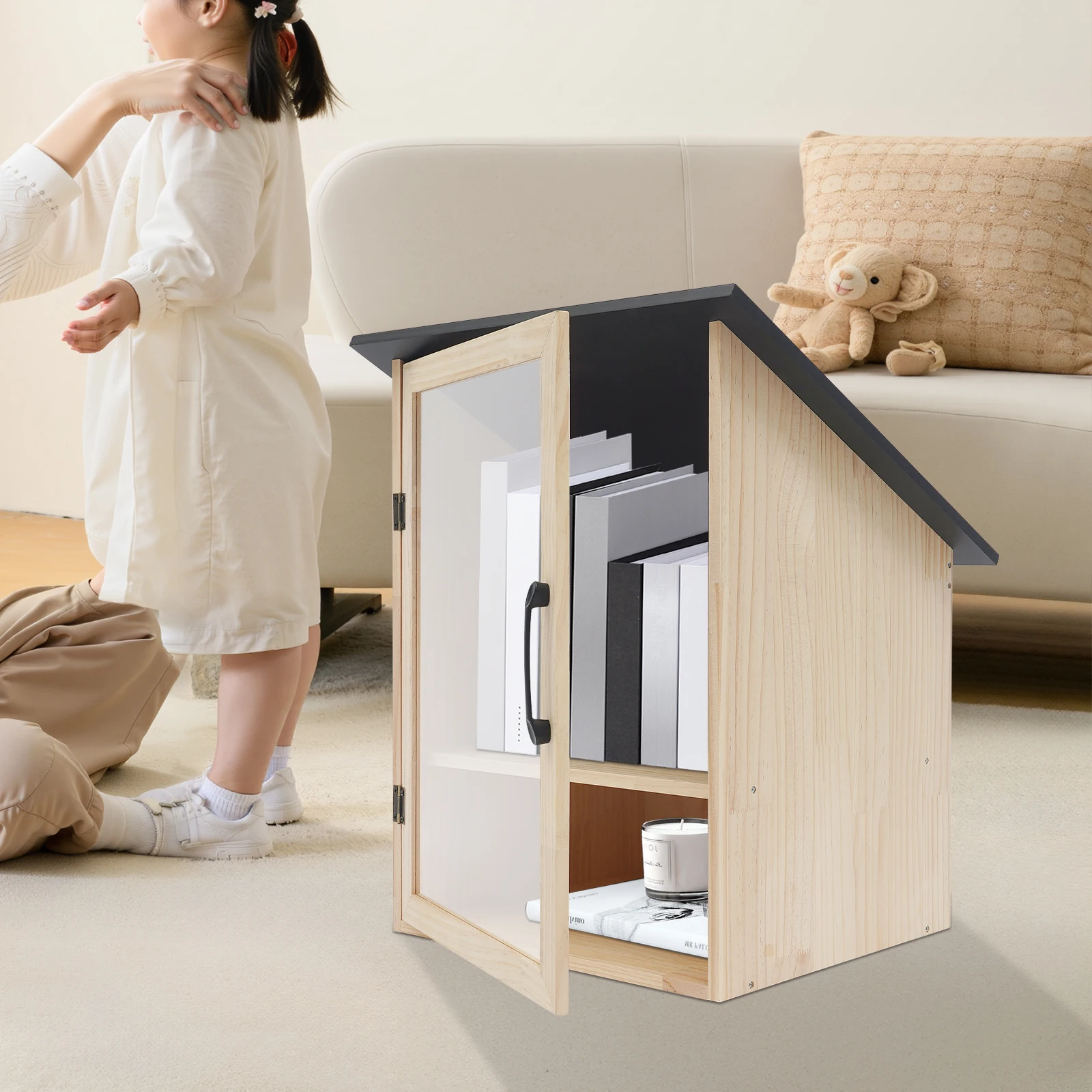 2-Tier Outdoor and Indoor Book Cabinet, Small Wooden Book Cabinet, Durable Design for Public Community School and Back Yard image 4