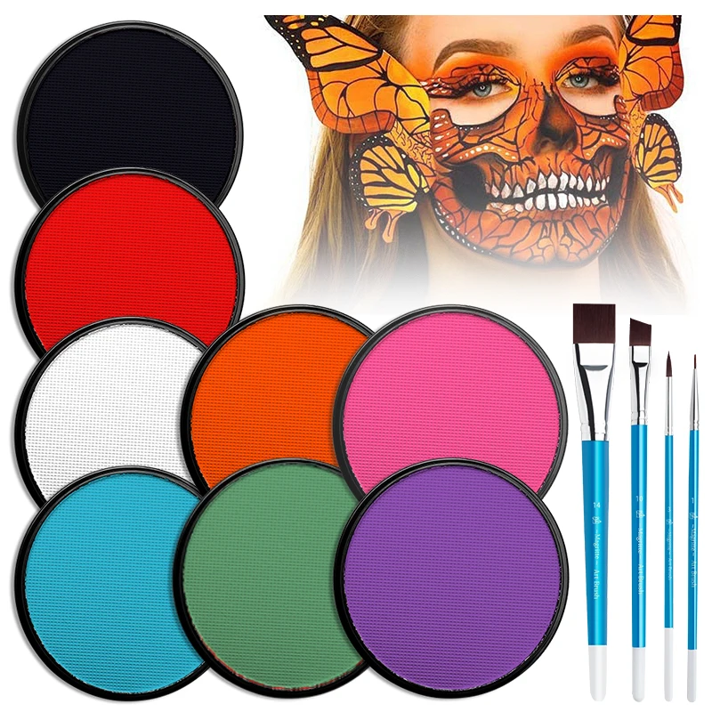 5pcs Paint Set 30g,Paint Palette Kit with 4 Brushes for Theater,Party,Cosplay,Clown,Makeup