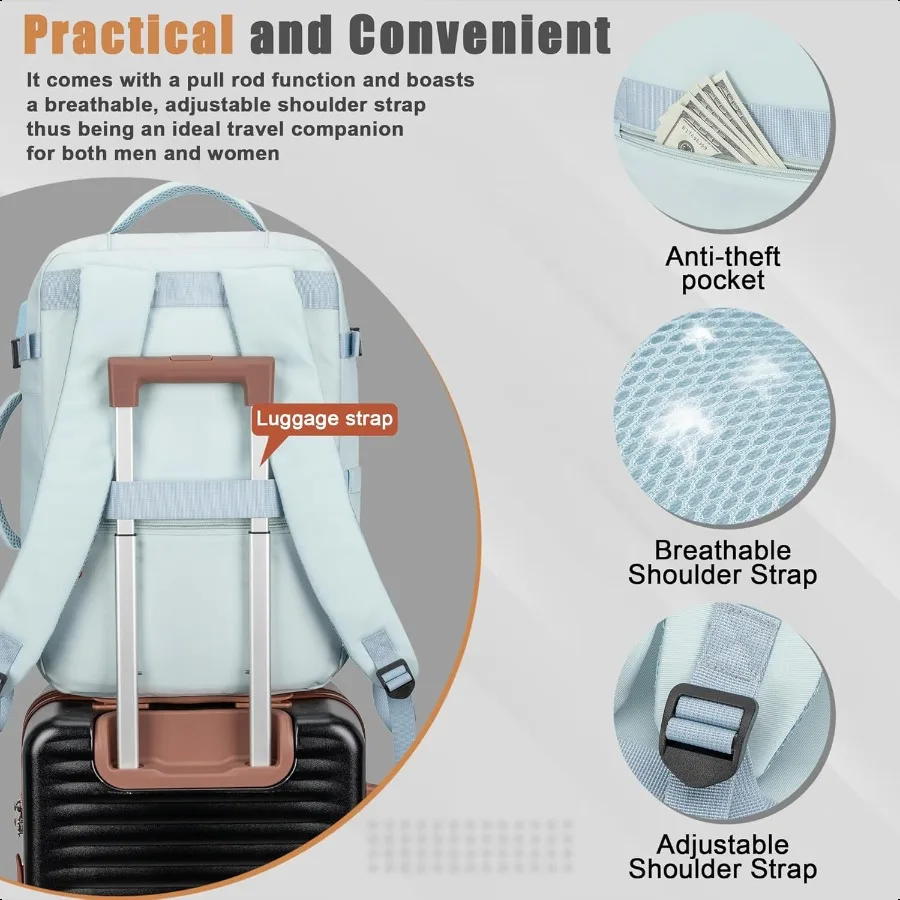 40L Travel Backpack with USB Charging Port WaterResistant Carry On Backpack for Men Women Busin Laptop Backpack for Trips Commu