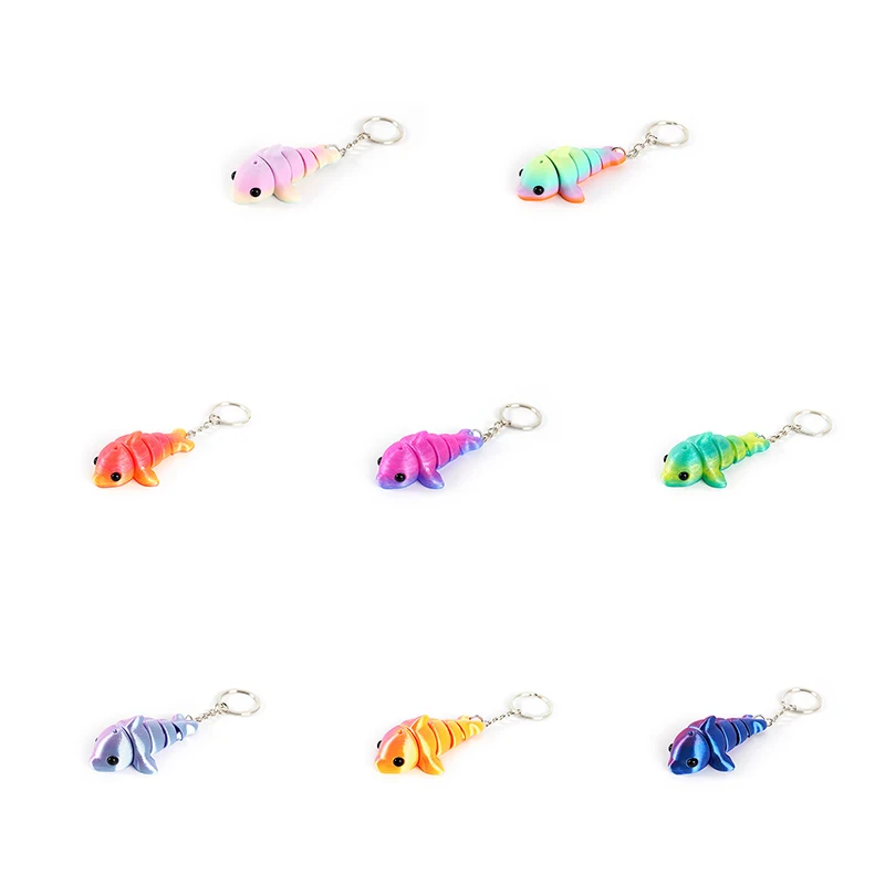 LLavero de delfín con estampado 3D creativo y bonito, colgante con múltiples articulaciones, simulación móvil, bolsa de animales, accesorios, regalo para niños