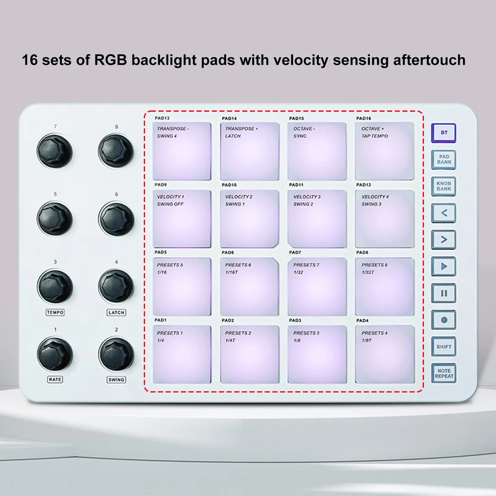 

USB MIDI Pad Controller Portable 16 RGB Backlit Pads Low Latency Stable PAD Bluetooth MIDI Controller for Beginner for IOS