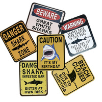 6 PCS Shark Sign Warning Caution Shark Zone Poster Kids Birthday Baby Shower Aquarium Home Sea Shop Bar Wall Decor Sticker