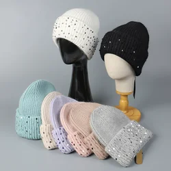 Winter Warm Sequins Rabbit Hair Knitted Hat Ear Protection Long Streamer Strap Lei Feng Korean Solid Color Knitted Bomber Hat