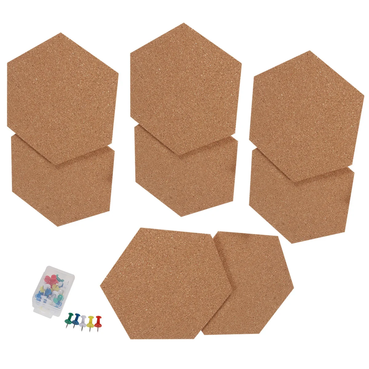 8Pcs Cork Board Message Board Hexagon Wood Wall Organizer Self Stick Background for Pictures Files Modern Decoration