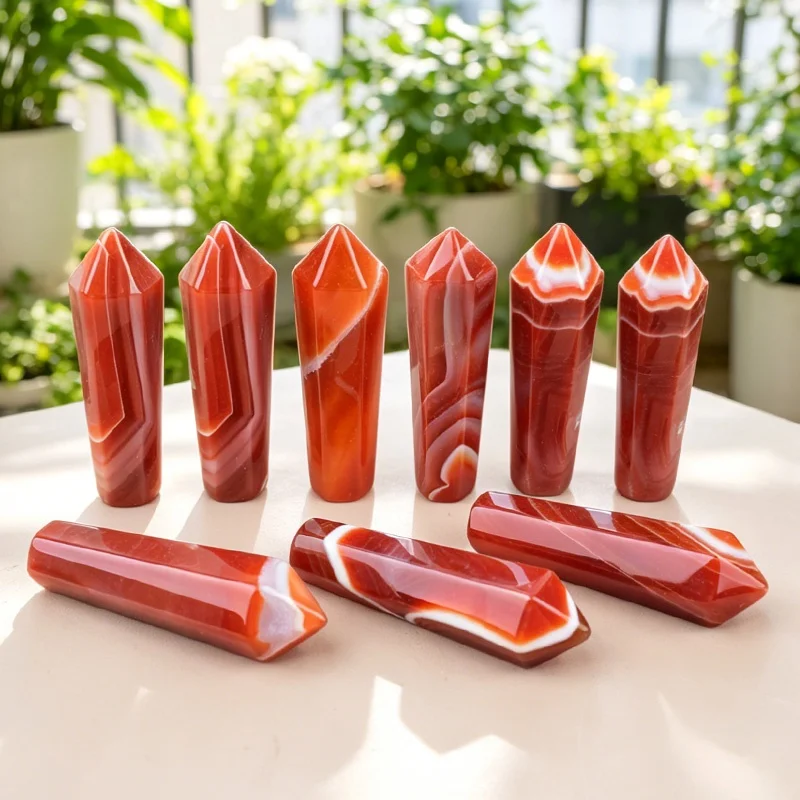 Natural Red Agate Crystal Point Wand 4.8-5.2cm Polished Sardonyx Obelisk Tower Healing Stone Mini Crystal Pillar Decor Gift