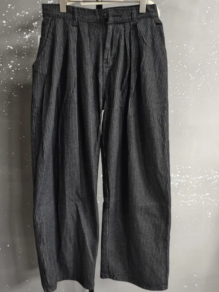 Men's Striped Design Pleated Trousers Japanese Style Solid Color 2026 Spring Wide Leg Male Pants 221LS