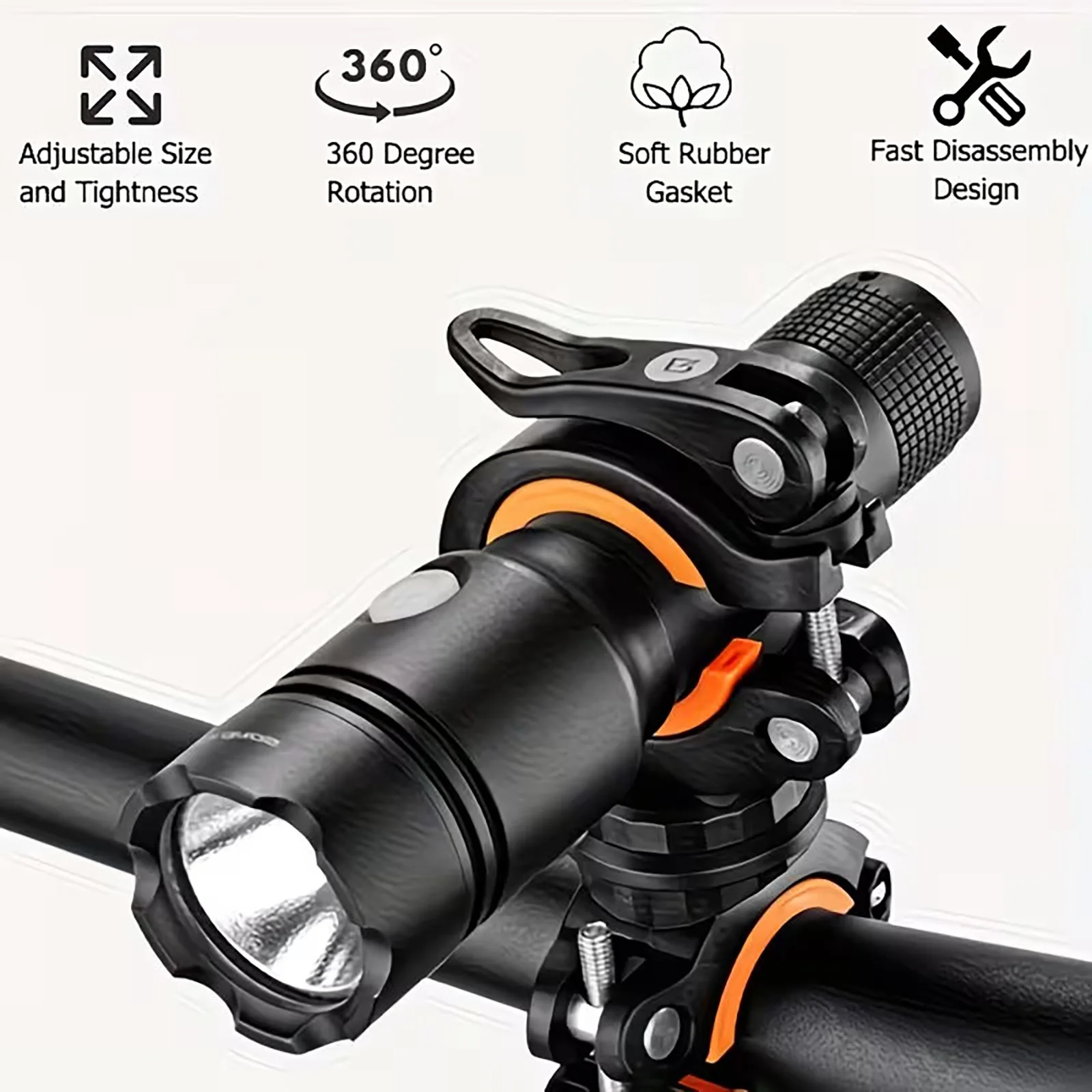 TOSUOD 360 ° Drehbarer Fahrrad-Taschenlampenhalter Universeller Lenkerclip Verstellbare Fahrradlicht-Halterung Zubehör – Detail 4