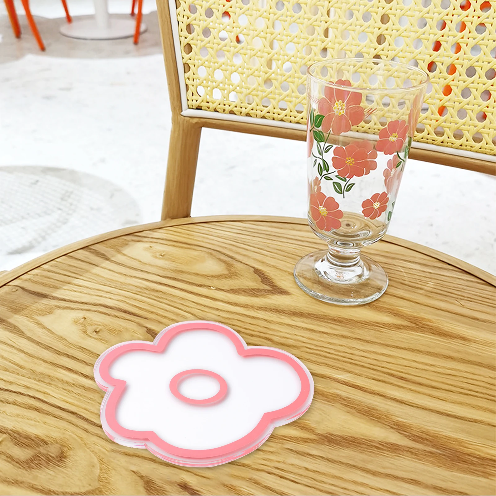 

Floral Acrylic Coasters Decor Heat Insulation Placemat Transparent Cup Mat Table Protection Dining Room Mats
