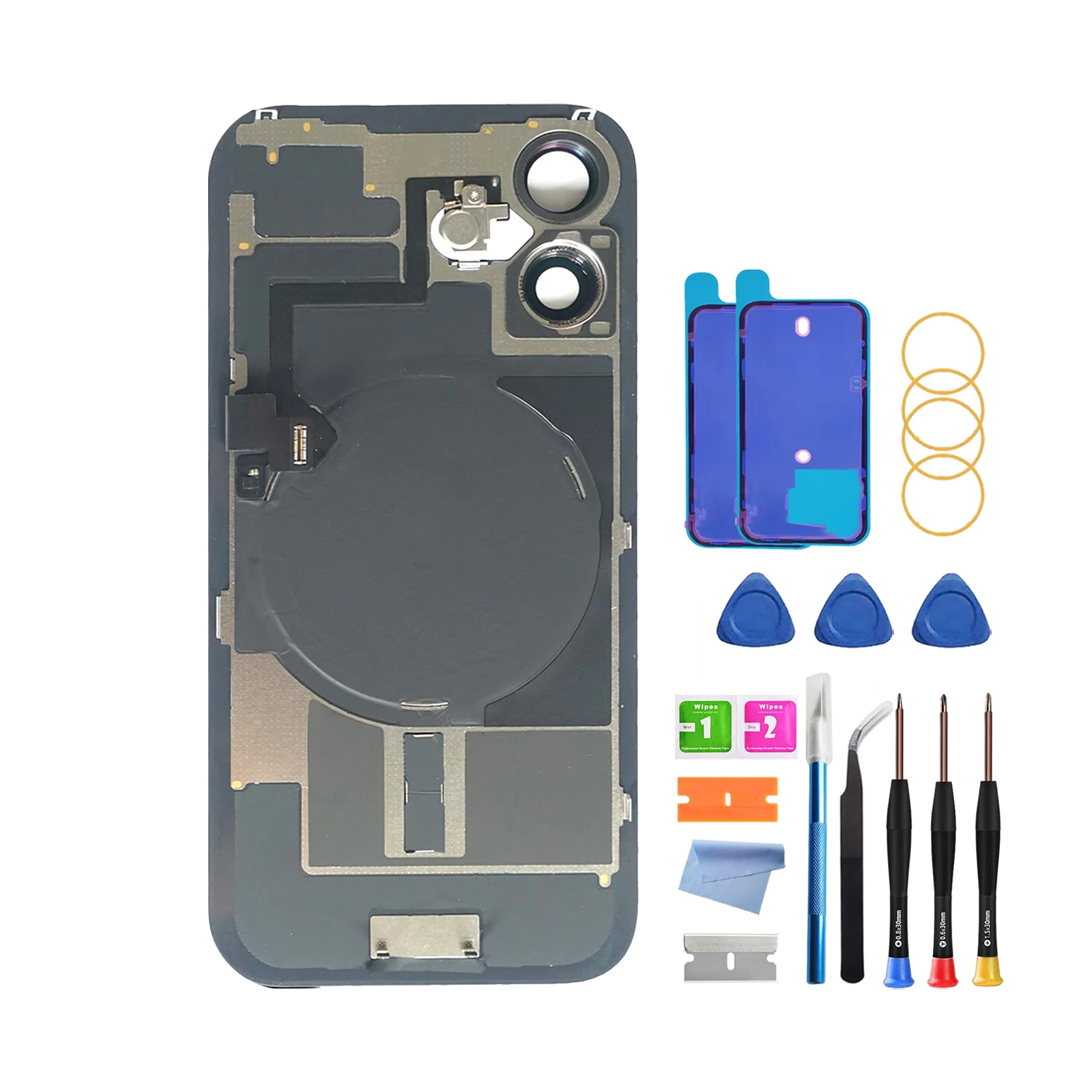 بديل الزجاج الخلفي لهاتف IPhone 16 Plus (6.7 بوصة) - شحن لاسلكي فليكس، إطار كاميرا، جميع الأجزاء وشريط لاصق مقاوم للماء #1