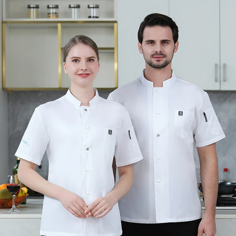 Unisex Chef Jacket Short Sleeve Restaurant Waiter Uniform Bakery Kitchen Cook Shirts