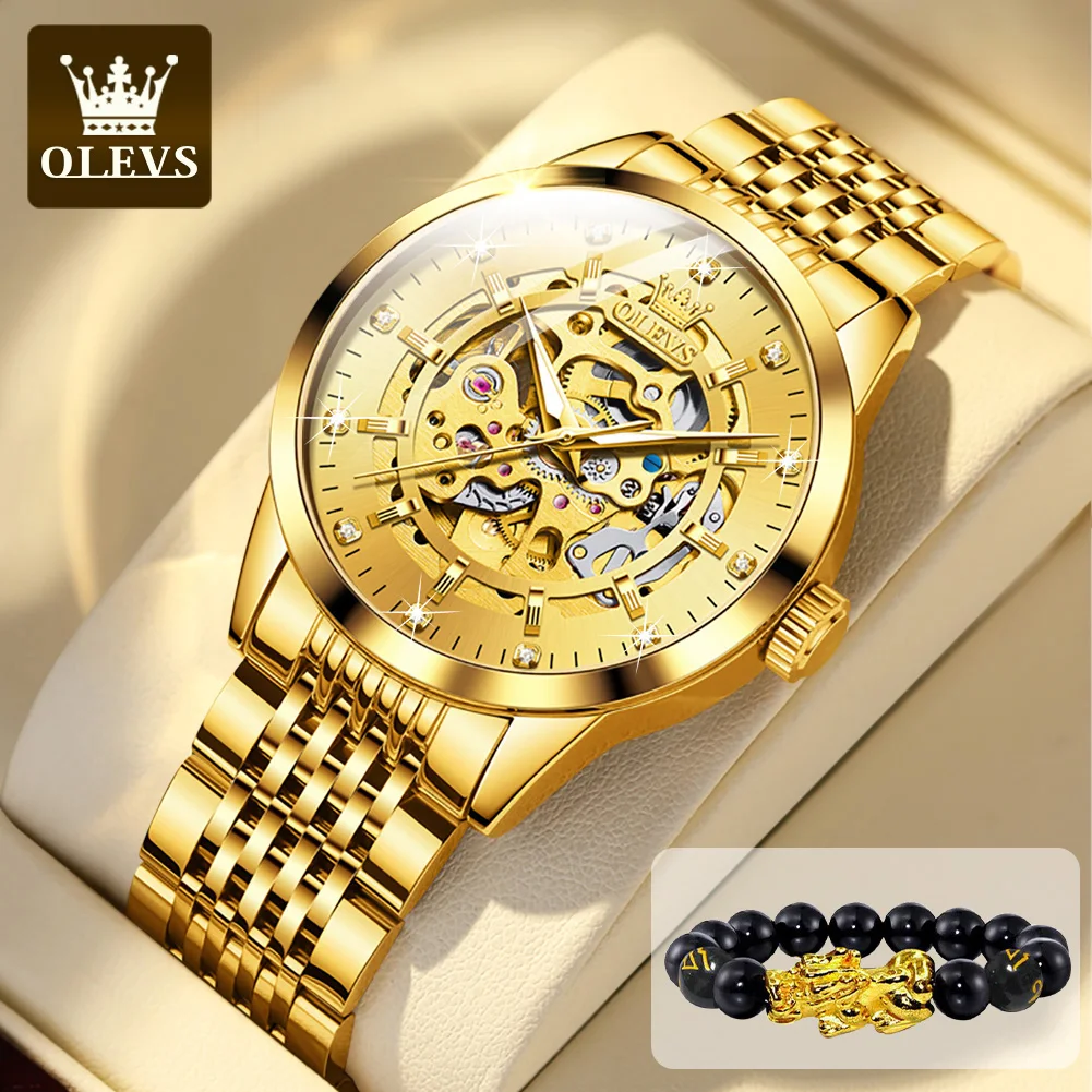 OLEVS Men's Watches Automatic Mechanical Watch for Men Waterproof Stainless Steel Luminous Male Wrist Watch Gift Set