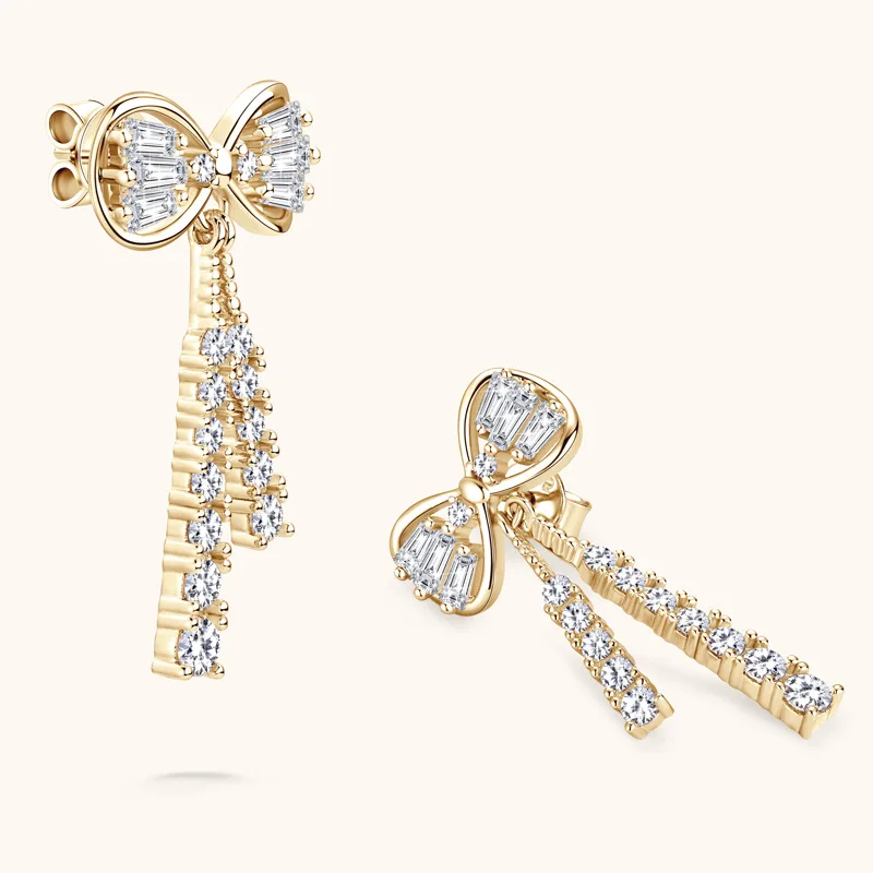 

Pass the Diamond Tester Round Cut Moissanite Earring 925 Sterling Silver Bowknot Shape Stud Earrings