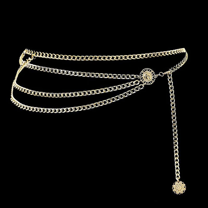 Women Fashion Belt Hip High Waist Gold Silver Narrow Metal Chain Chunky Fringes Crystal Diamond Waist Chain Corset Chain Belt