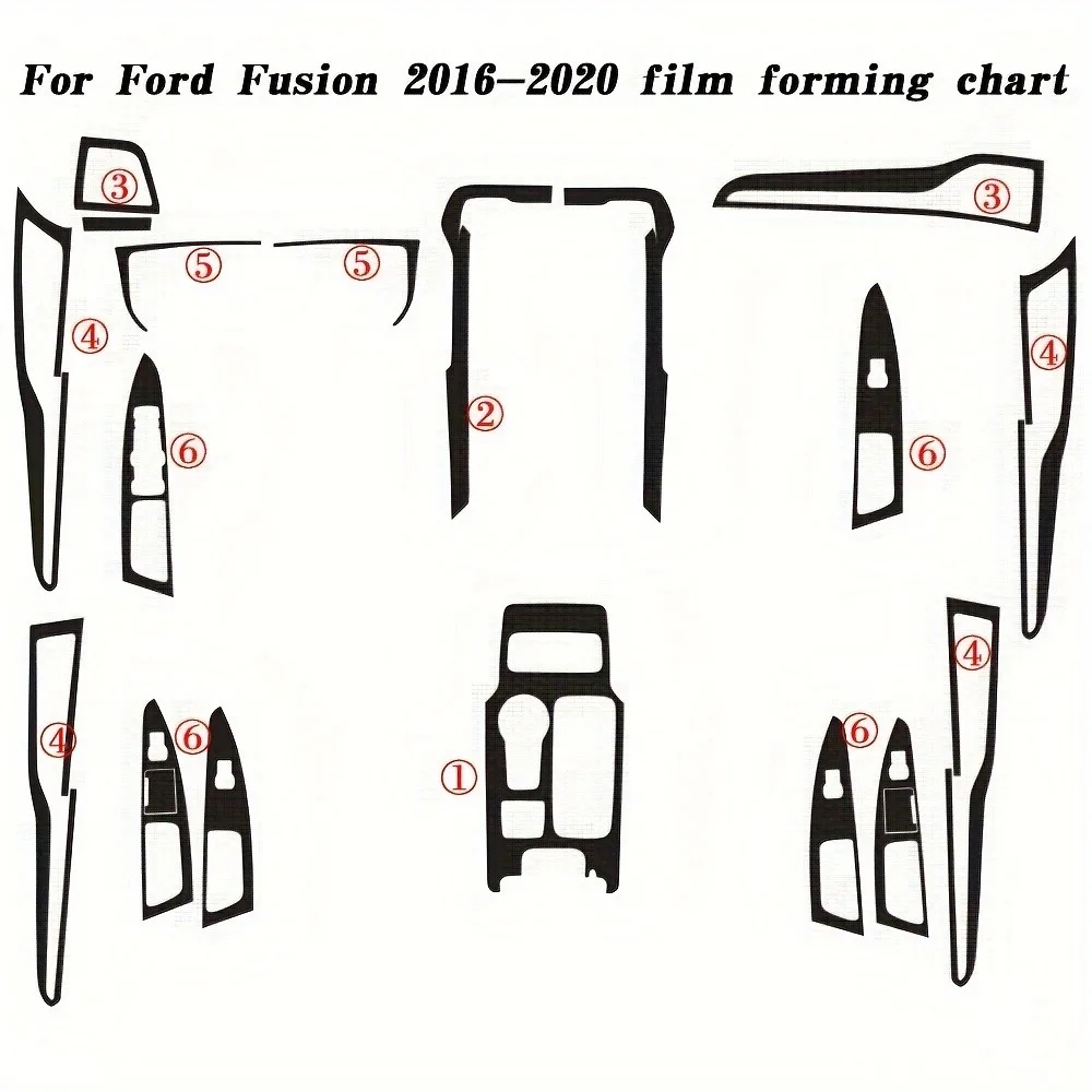 Carbon Fiber Protective Film For Ford Fusion 2016-2020 Interior Stickers Center Console Gear Dashboard Air Door Handle Film